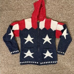 Milma’s Craft 100% Alpaca Wool Jacket Hooded Full Zip US Flag Stars & Stripes L